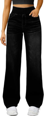 Women’s High-Waisted Pull-On Wide-Leg Stretch Palazzo Jeans with Pockets