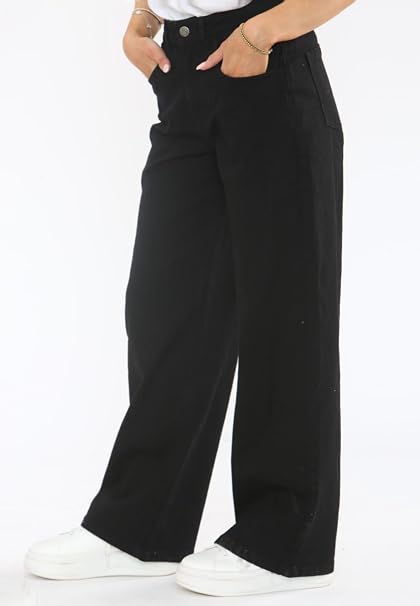 Women’s Soft-Handle Wide-Leg Jeans – Relaxed Stretch Denim Trousers