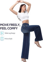 Women’s High-Waisted Wide-Leg Stretch Jeans – Tummy Control Baggy Denim Pants