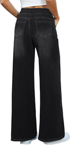 Women’s High-Waisted Pull-On Wide-Leg Stretch Palazzo Jeans with Pockets