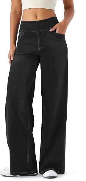Women’s High-Waisted Pull-On Wide-Leg Stretch Denim Jeans