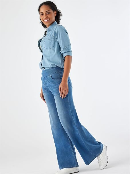 Women’s Curve Comfort Wide-Leg Jeans – 4-Way Stretch Pull-On Denim