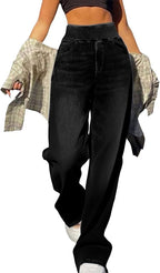 Women’s High-Waisted Pull-On Wide-Leg Stretch Palazzo Jeans with Pockets