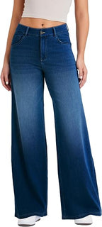 Women’s Sculpted Wide-Leg Stretch Jeans – Vintage Marble Denim