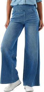 Women’s Curve Comfort Wide-Leg Jeans – 4-Way Stretch Pull-On Denim