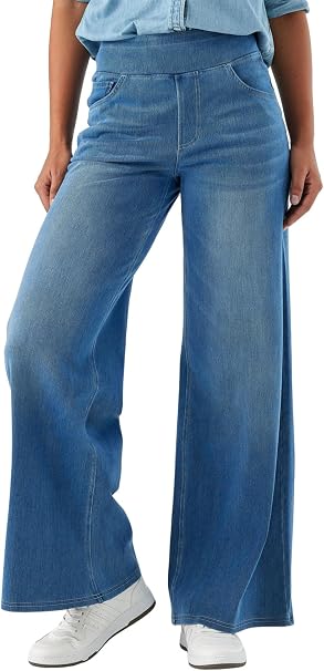 Women’s Curve Comfort Wide-Leg Jeans – 4-Way Stretch Pull-On Denim