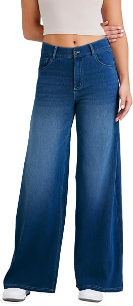 Women’s Sculpted Wide-Leg Stretch Jeans – Vintage Marble Denim