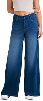 Women’s Sculpted Wide-Leg Stretch Jeans – Vintage Marble Denim