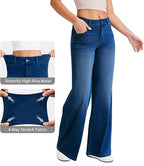 Women’s Sculpted Wide-Leg Stretch Jeans – Vintage Marble Denim