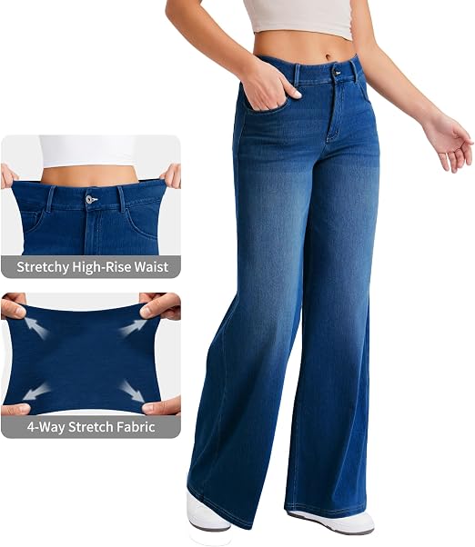 Women’s Sculpted Wide-Leg Stretch Jeans – Vintage Marble Denim