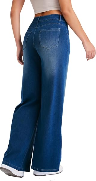 Women’s Sculpted Wide-Leg Stretch Jeans – Vintage Marble Denim