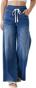 Women’s High-Waisted Pull-On Stretch Wide-Leg Drawstring Denim Jeans