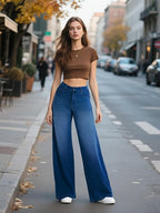 Women’s Sculpted Wide-Leg Stretch Jeans – Vintage Marble Denim