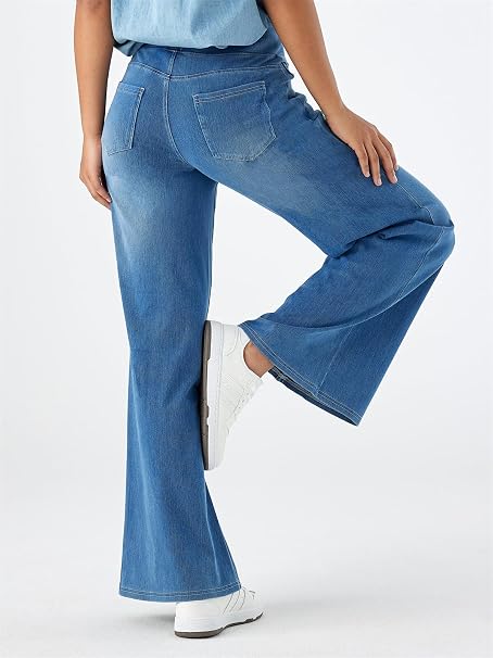 Women’s Curve Comfort Wide-Leg Jeans – 4-Way Stretch Pull-On Denim