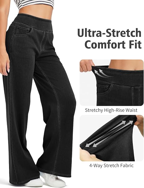 Women’s High-Waisted Pull-On Wide-Leg Stretch Denim Jeans