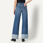 Women’s Cuffed Wide-Leg Jeans – Stretch Vintage Denim with Pintuck Detail