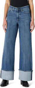 Women’s Cuffed Wide-Leg Jeans – Stretch Vintage Denim with Pintuck Detail