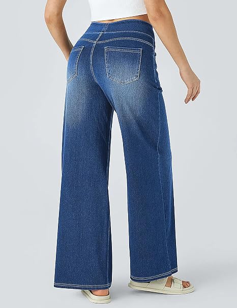 Women’s High-Waisted Pull-On Stretch Wide-Leg Drawstring Denim Jeans