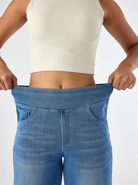 Women’s High-Waisted Pull-On Wide-Leg Stretch Jeans with Pockets