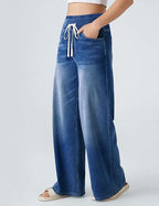 Women’s High-Waisted Pull-On Stretch Wide-Leg Drawstring Denim Jeans