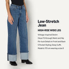Women’s Cuffed Wide-Leg Jeans – Stretch Vintage Denim with Pintuck Detail