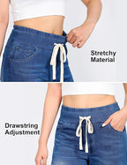 Women’s High-Waisted Pull-On Stretch Wide-Leg Drawstring Denim Jeans
